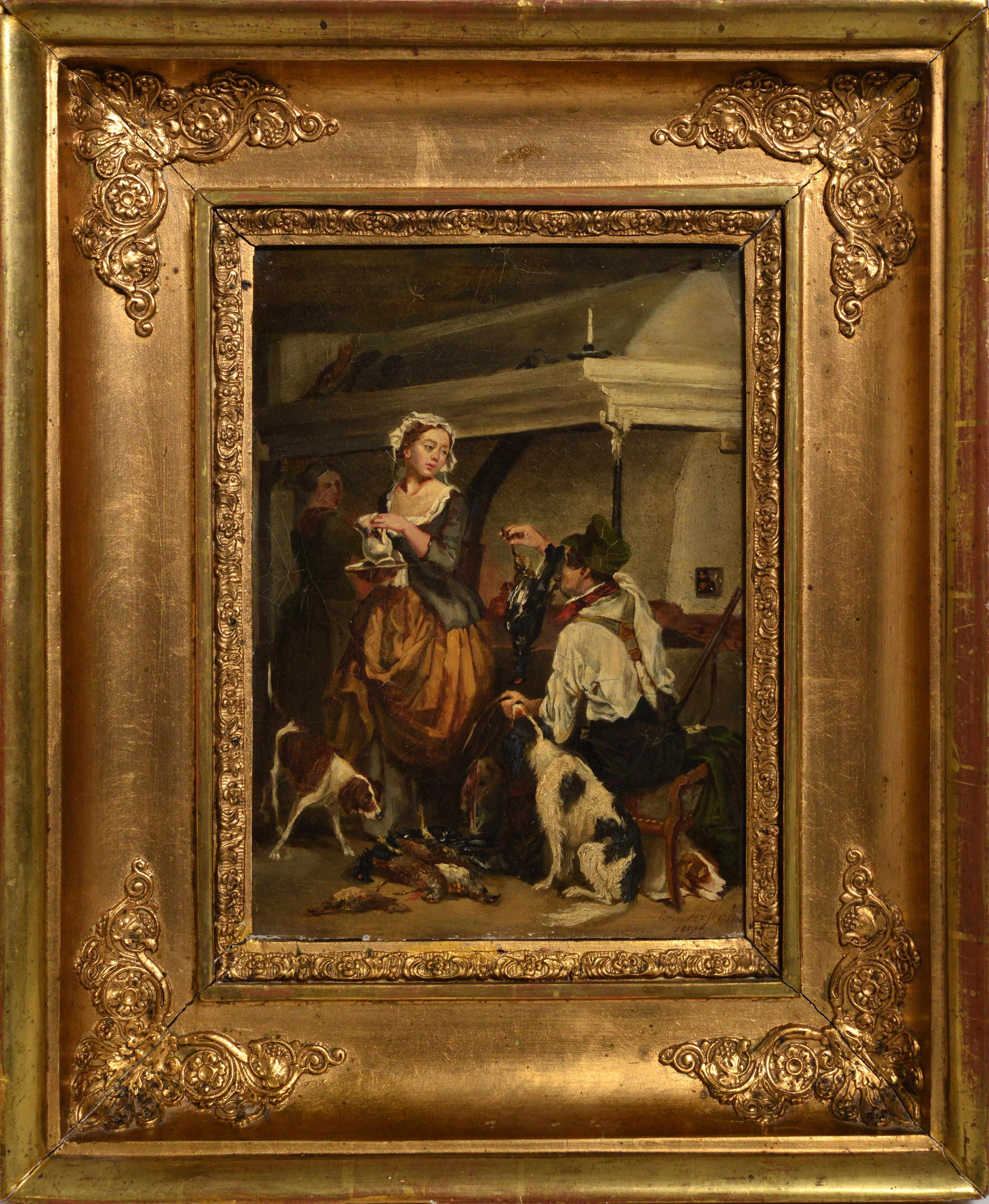 Johan Georg Arsenius Figurative Painting – Nach einer erfolgreichen Jagd 1858 Küche Genre-Szene Schwedischer Tiermaler J. Arsenius