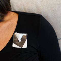 JOHAN GERARD VAN LOON 1970 Rosenthal Studio Line Brooch In Black & White Porcela