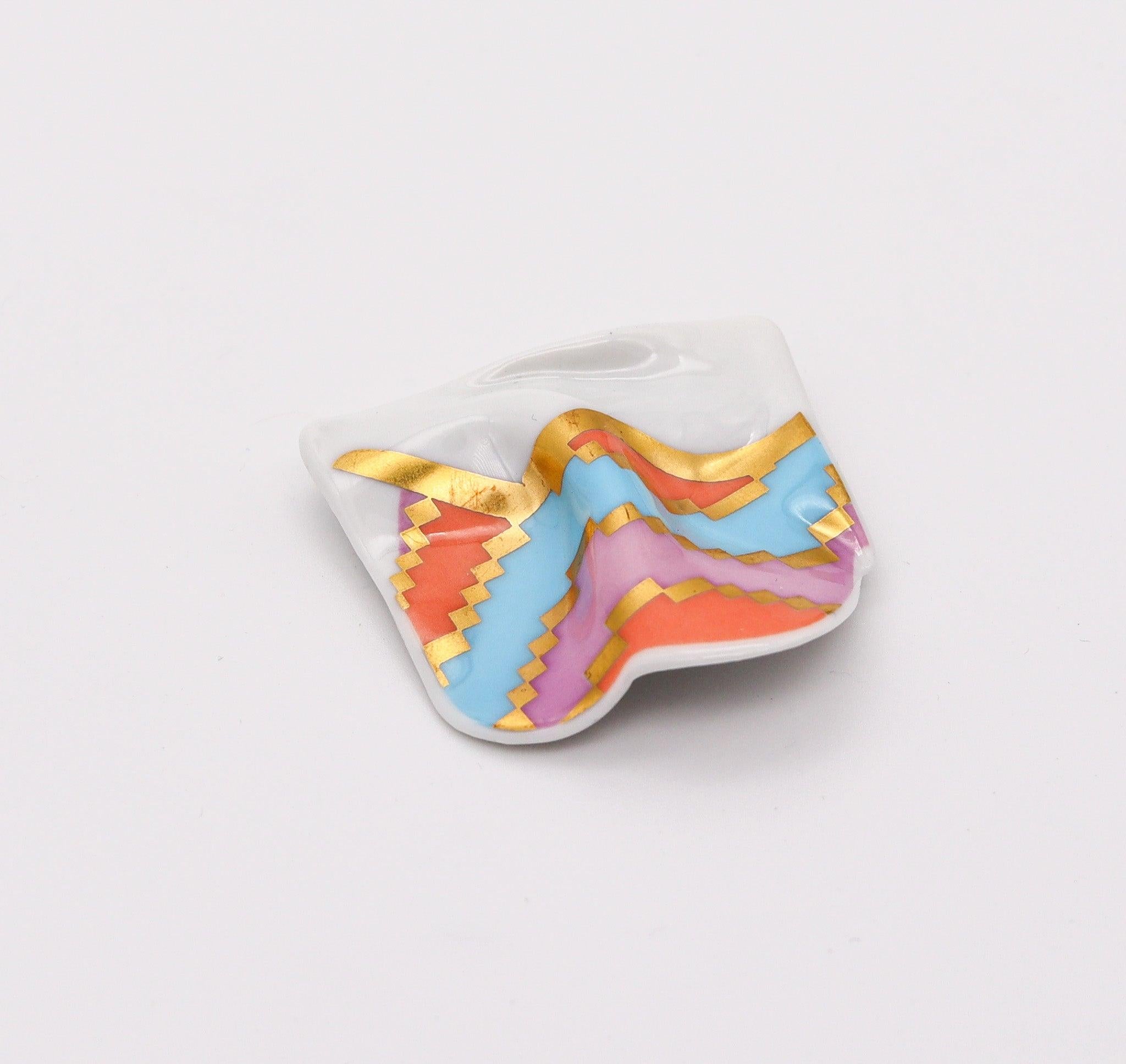 JOHAN GERARD VAN LOON 1970 Broche de porcelana policromada Rosenthal Studio Line Modernista en venta