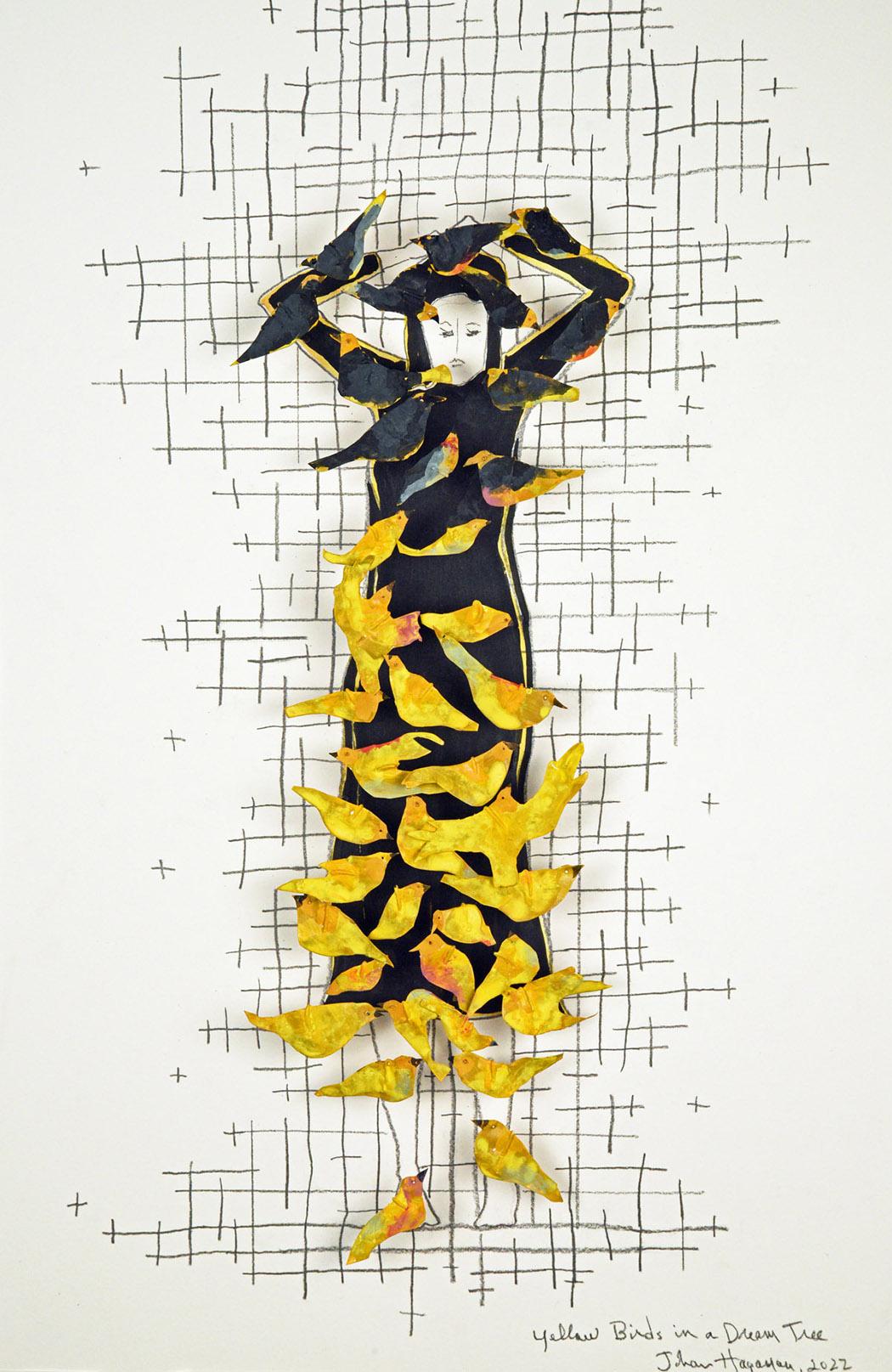 Johan Hagaman Figurative Sculpture - Yellow Birds in a Dream Tree