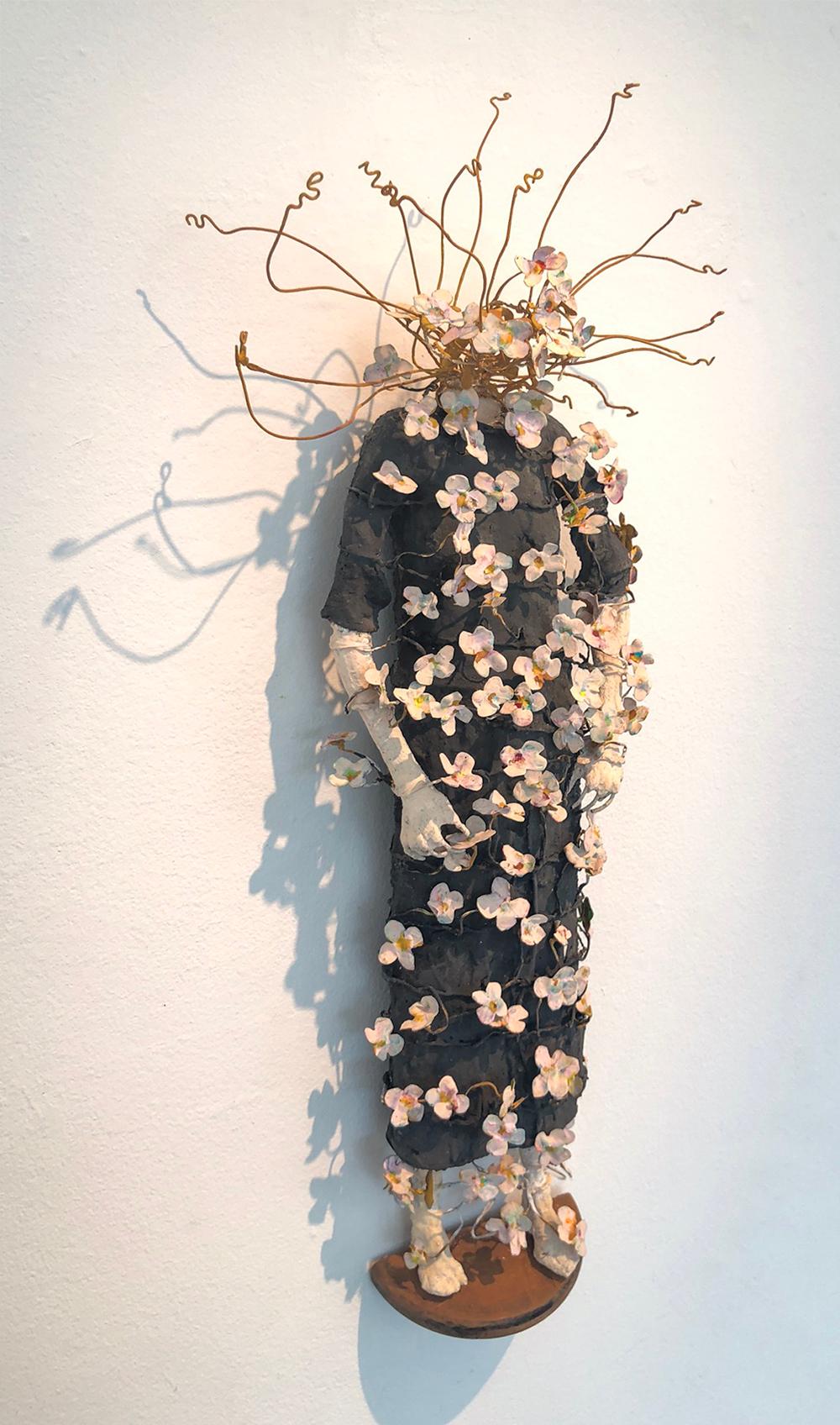 Dressed in Wildflowers and Furrow Weeds - Gray Figurative Sculpture by Johan Hagaman