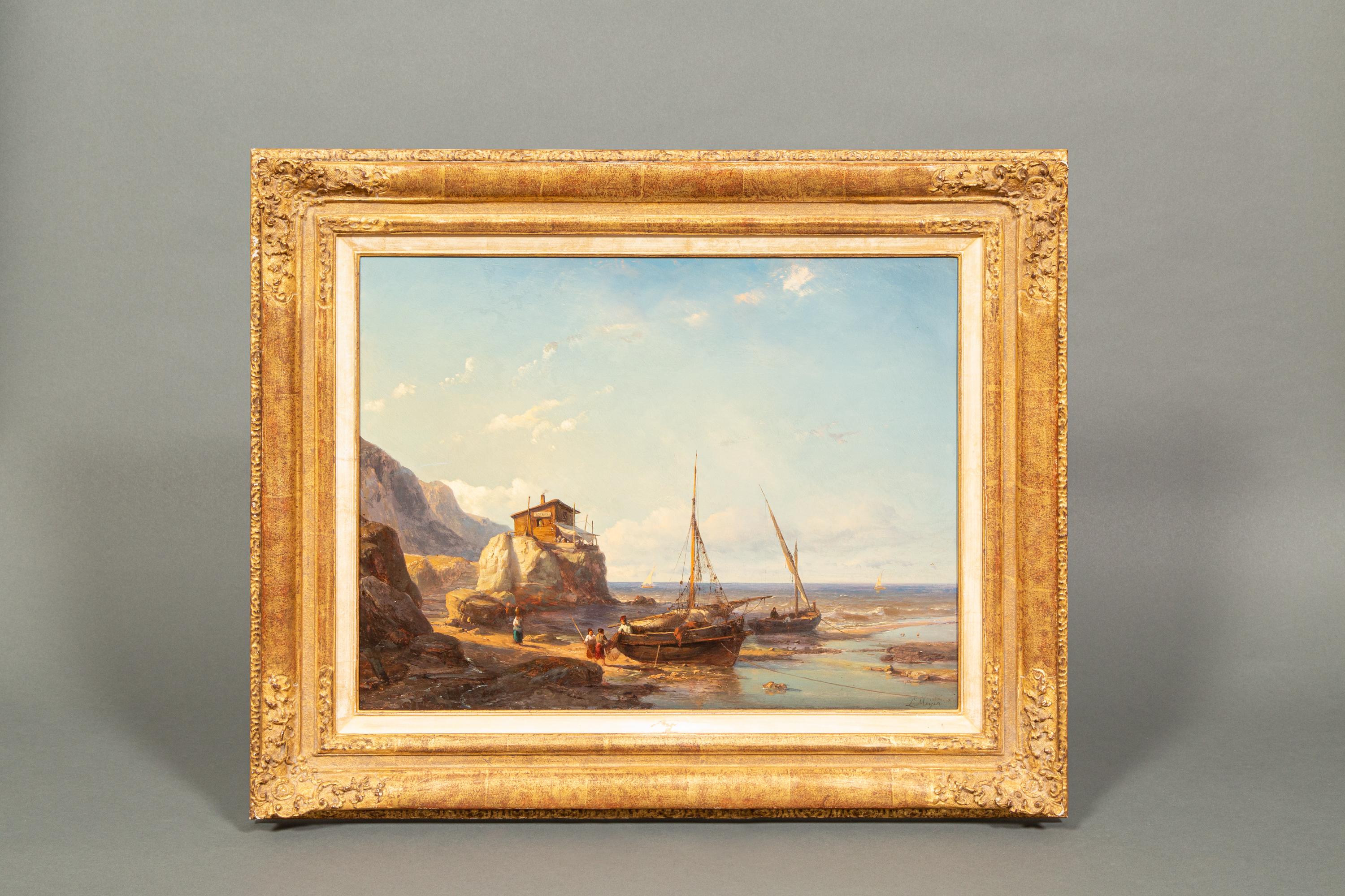 ‘Fishermen’s Cove with two fishing boats on the beach’ by Johan Hendrik Meijer For Sale 9