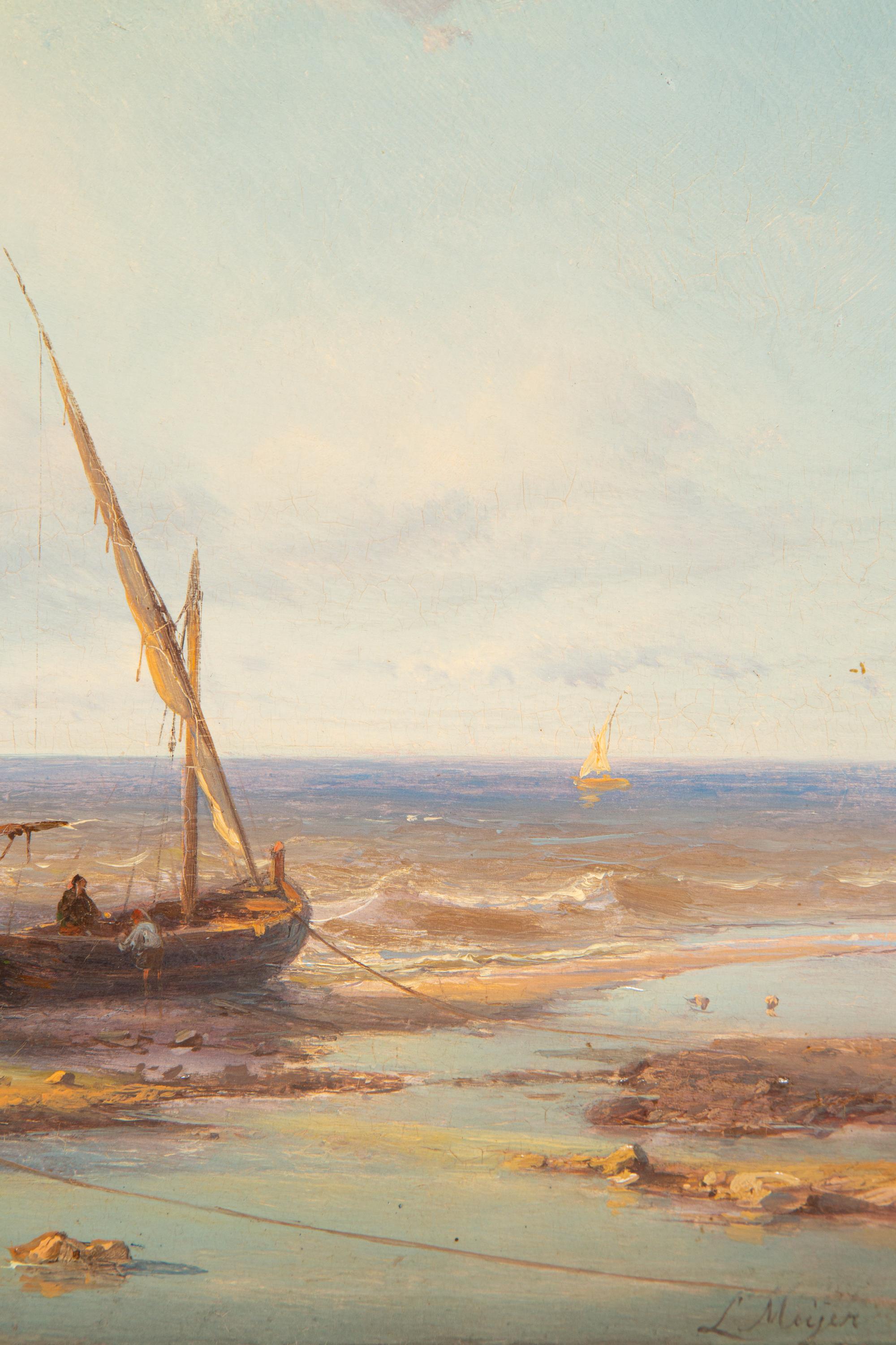 ‘Fishermen’s Cove with two fishing boats on the beach’ by Johan Hendrik Meijer For Sale 5