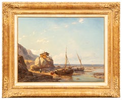 Antique ‘Fishermen’s Cove with two fishing boats on the beach’ by Johan Hendrik Meijer