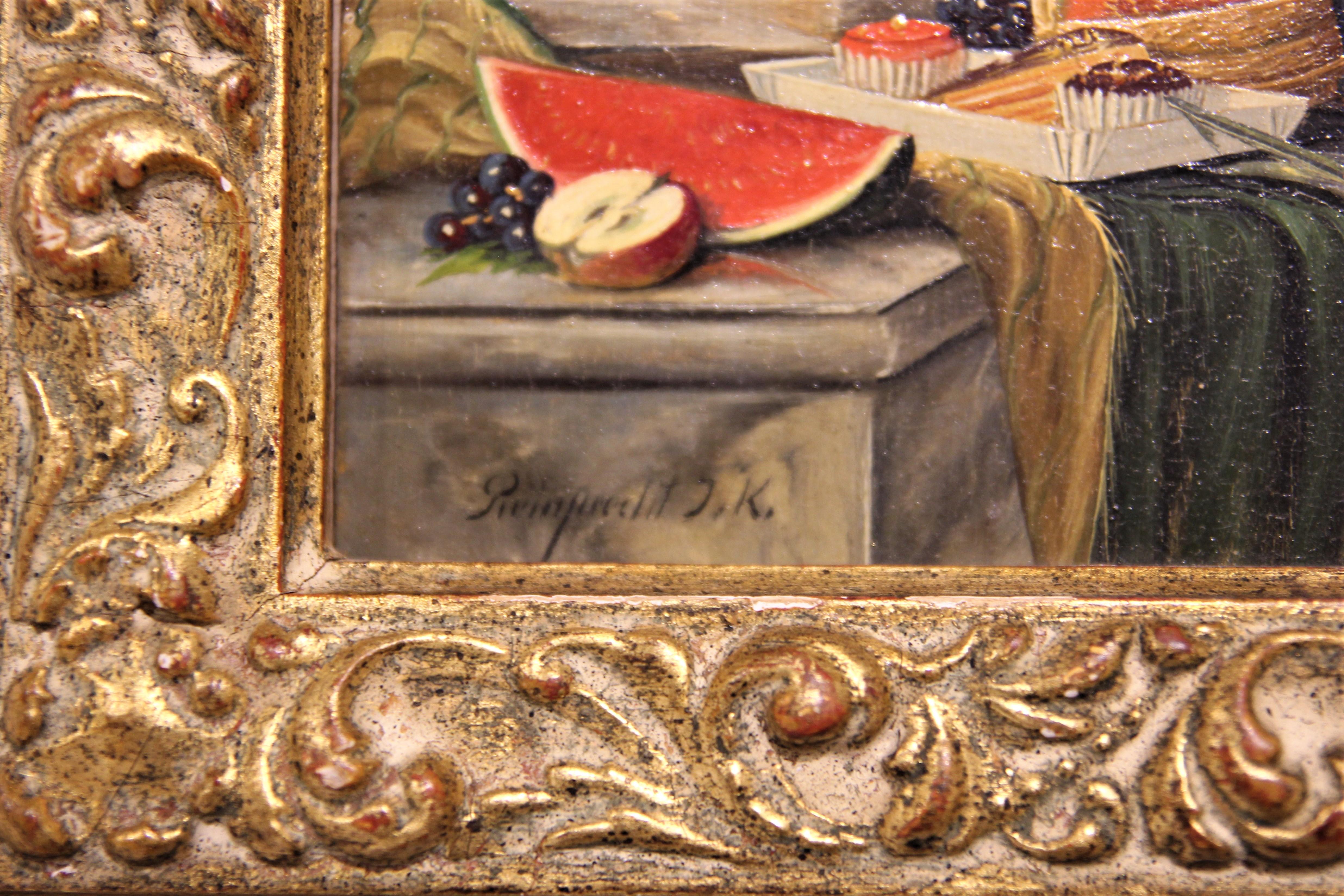 Early 20th Century Realist Still Life Interior Painting with Fruits and Drapery 4