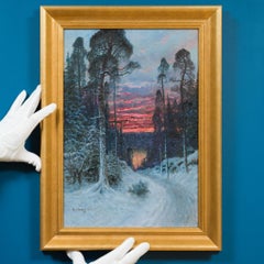 Verschneiter Waldweg bei Sonnenuntergang - eine seltene nordische Winterszene