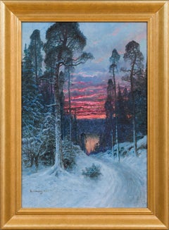 Strada forestale innevata al tramonto: una rara scena di inverno nordico