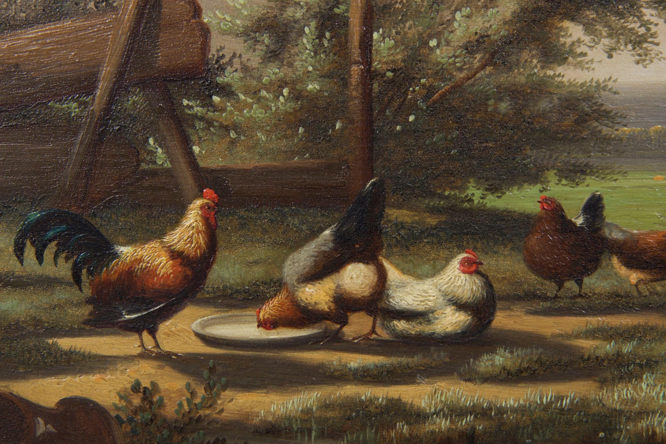 Johan Leemputten Antique Landscape Oil Painting “Countryside Fowl”, circa 1868 4