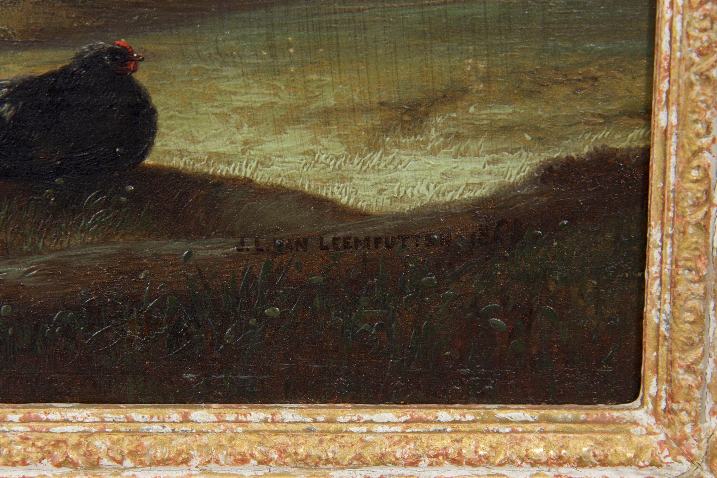 Johan Leemputten Antique Landscape Oil Painting “Countryside Fowl”, circa 1868 6