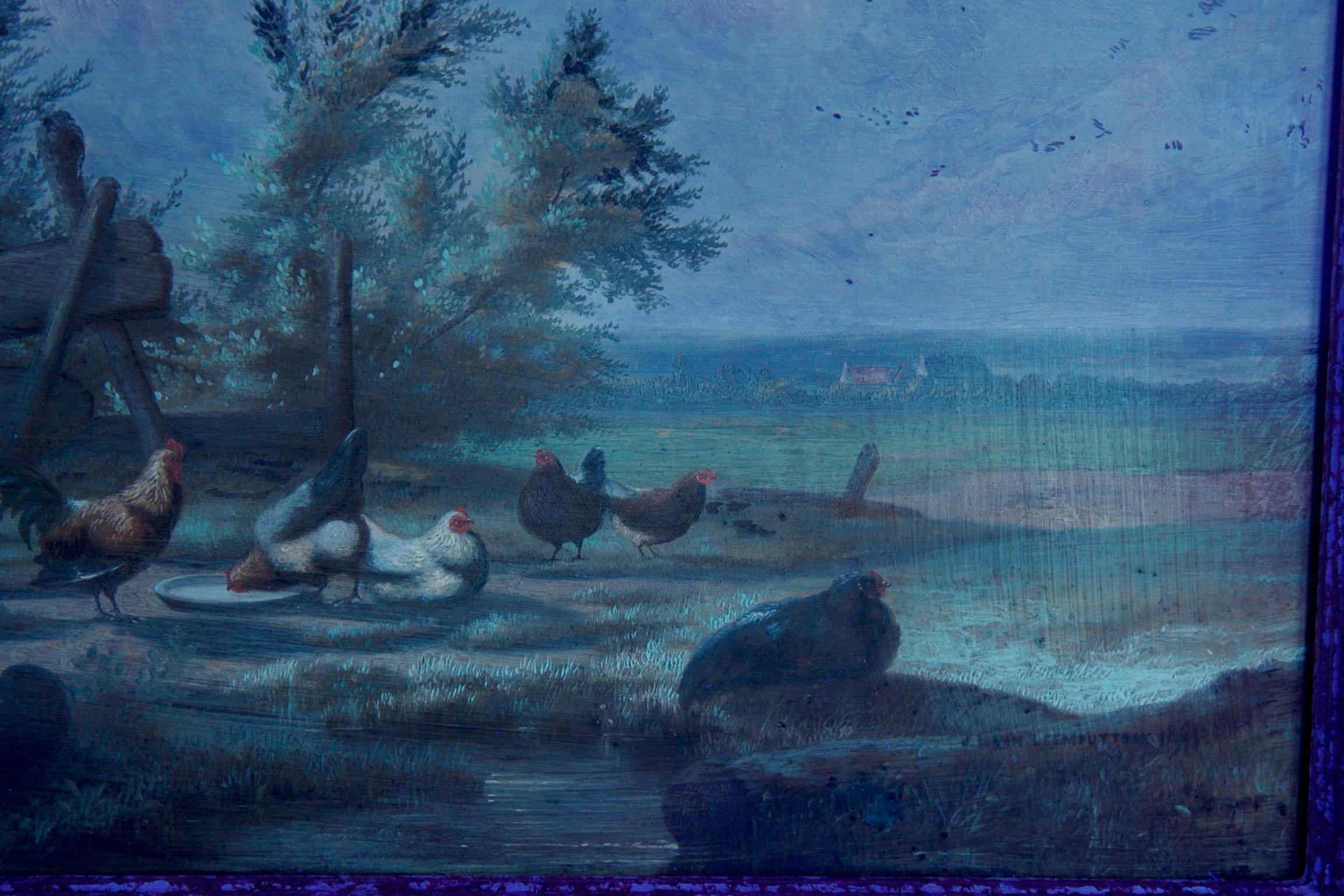 Johan Leemputten Antique Landscape Oil Painting “Countryside Fowl”, circa 1868 11