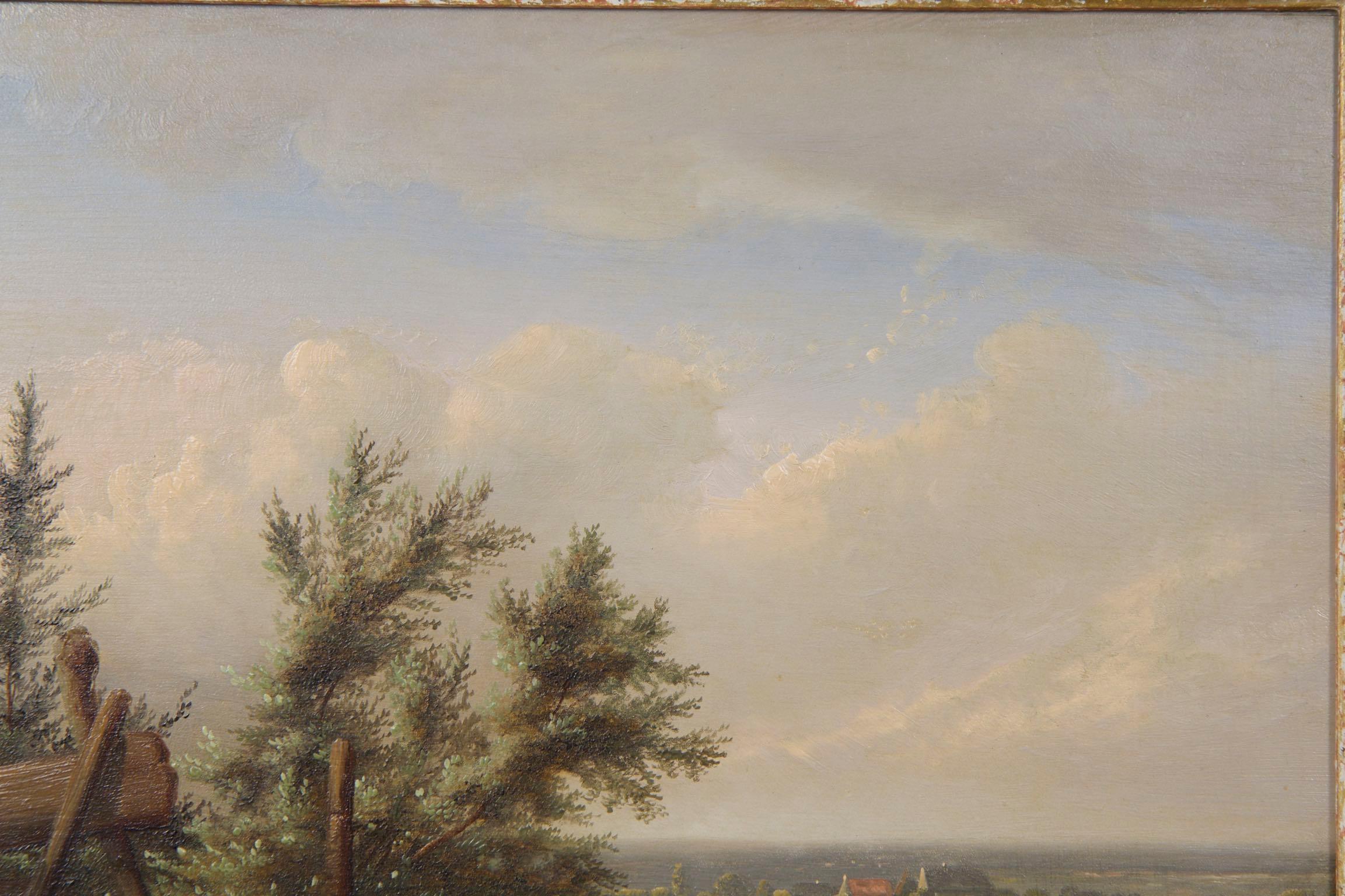 19th Century Johan Leemputten Antique Landscape Oil Painting “Countryside Fowl”, circa 1868