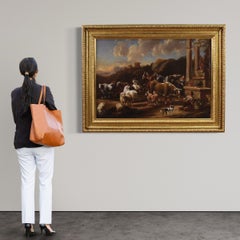 18th Century Oil on Canvas Italian Antique Landscape with Ruins Painting, 1790