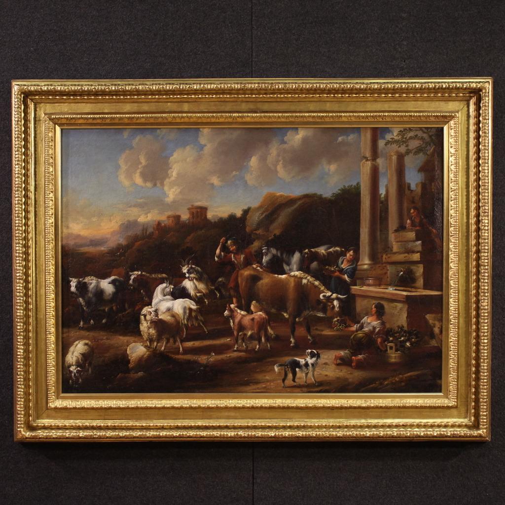 Huile sur toile du XVIIIe siècle - Paysage antique italien avec ruines, 1790