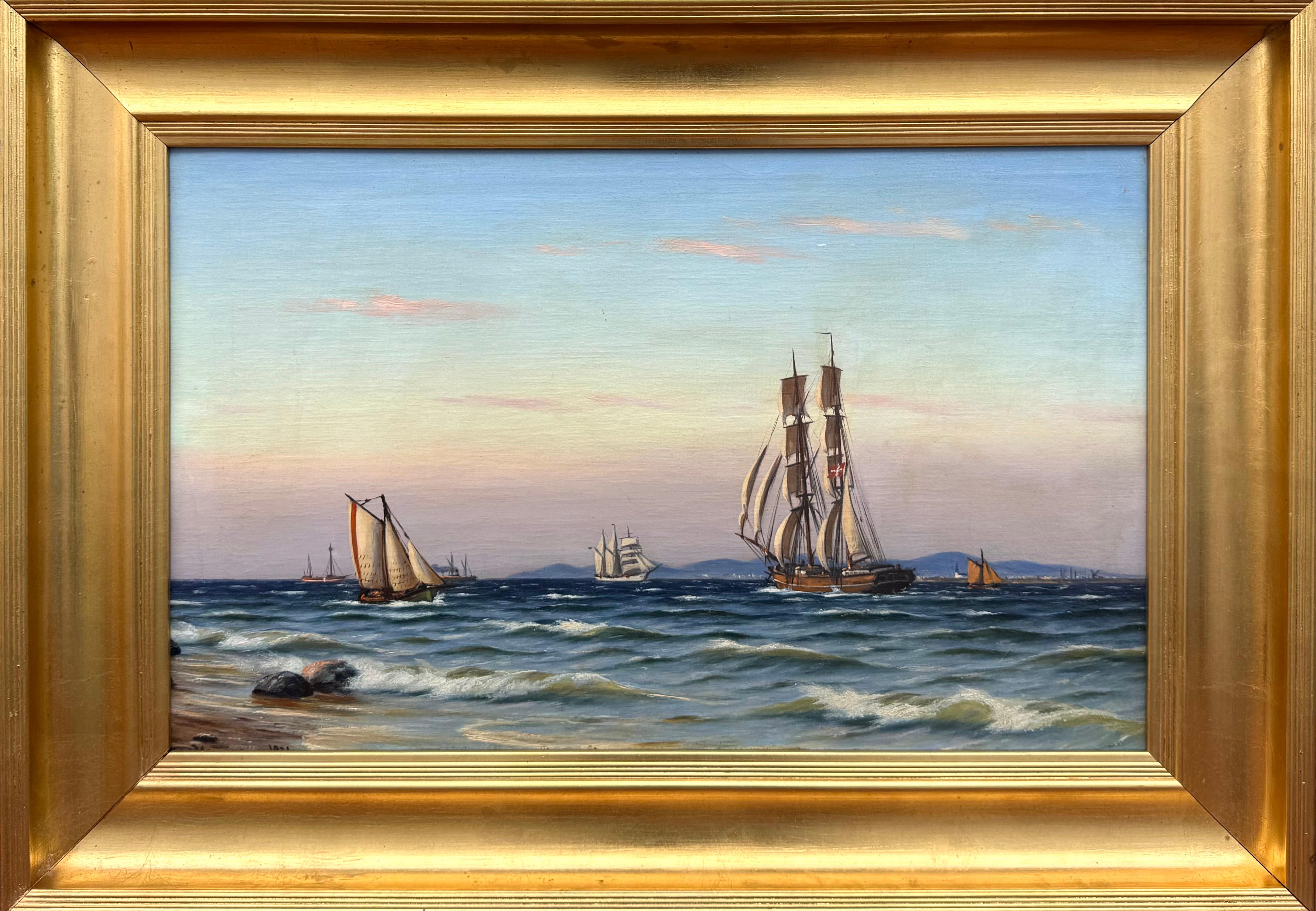 “Sailing Ships off the Coast” - Painting by Johan Neumann