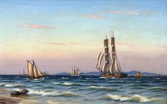 Antique “Sailing Ships off the Coast”