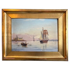 Johan Neumann (1860-1940) Peinture marine - Voiliers au large de Kronborg