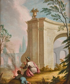 Capriccio Landscape Painting, Swedish Oil on Canvas, 18th Century