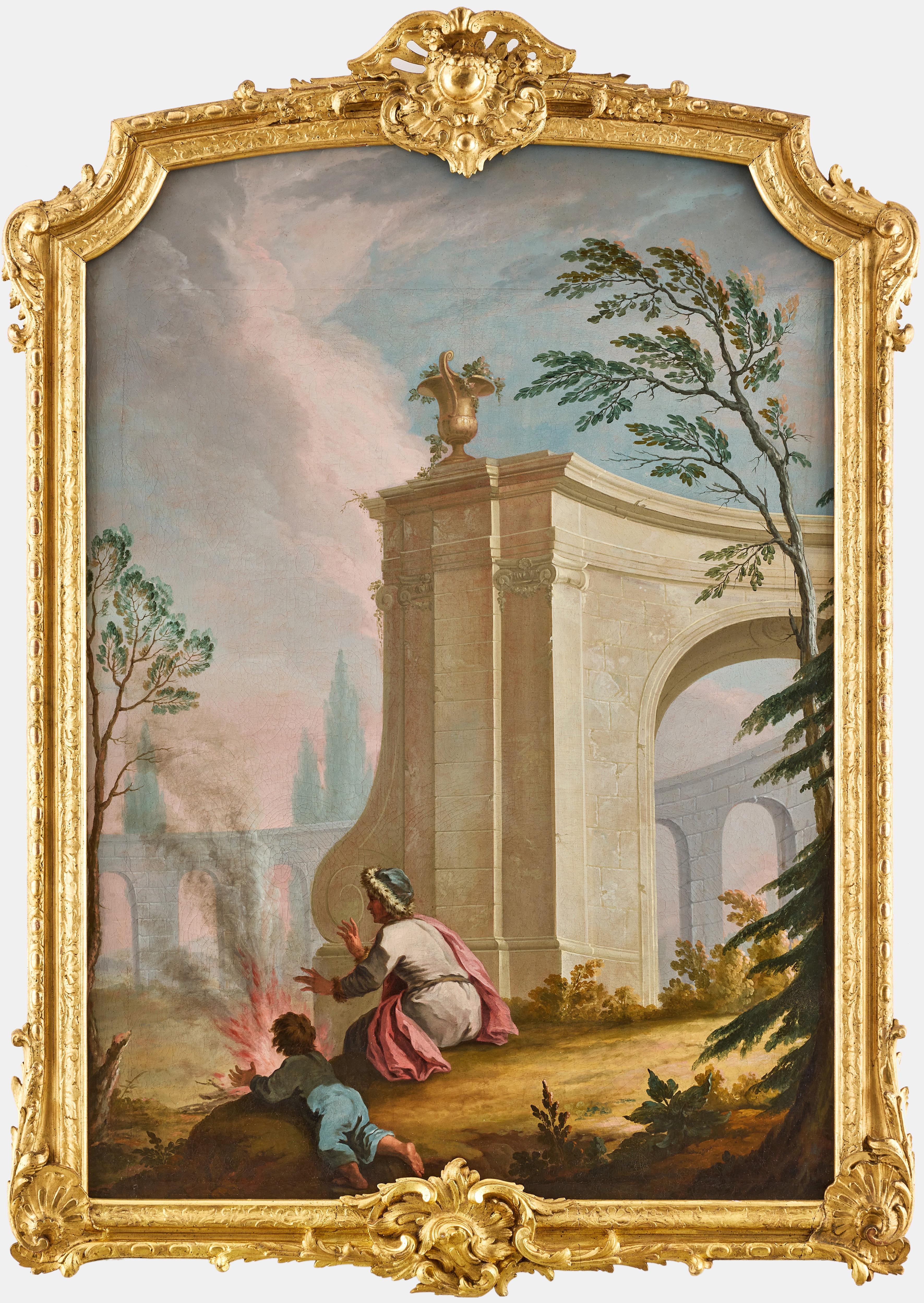 Johan Pasch Landscape Painting – Schwedische Capriccio-Landschaftsmalerei, Öl auf Leinwand, Rokoko des 18. Jahrhunderts