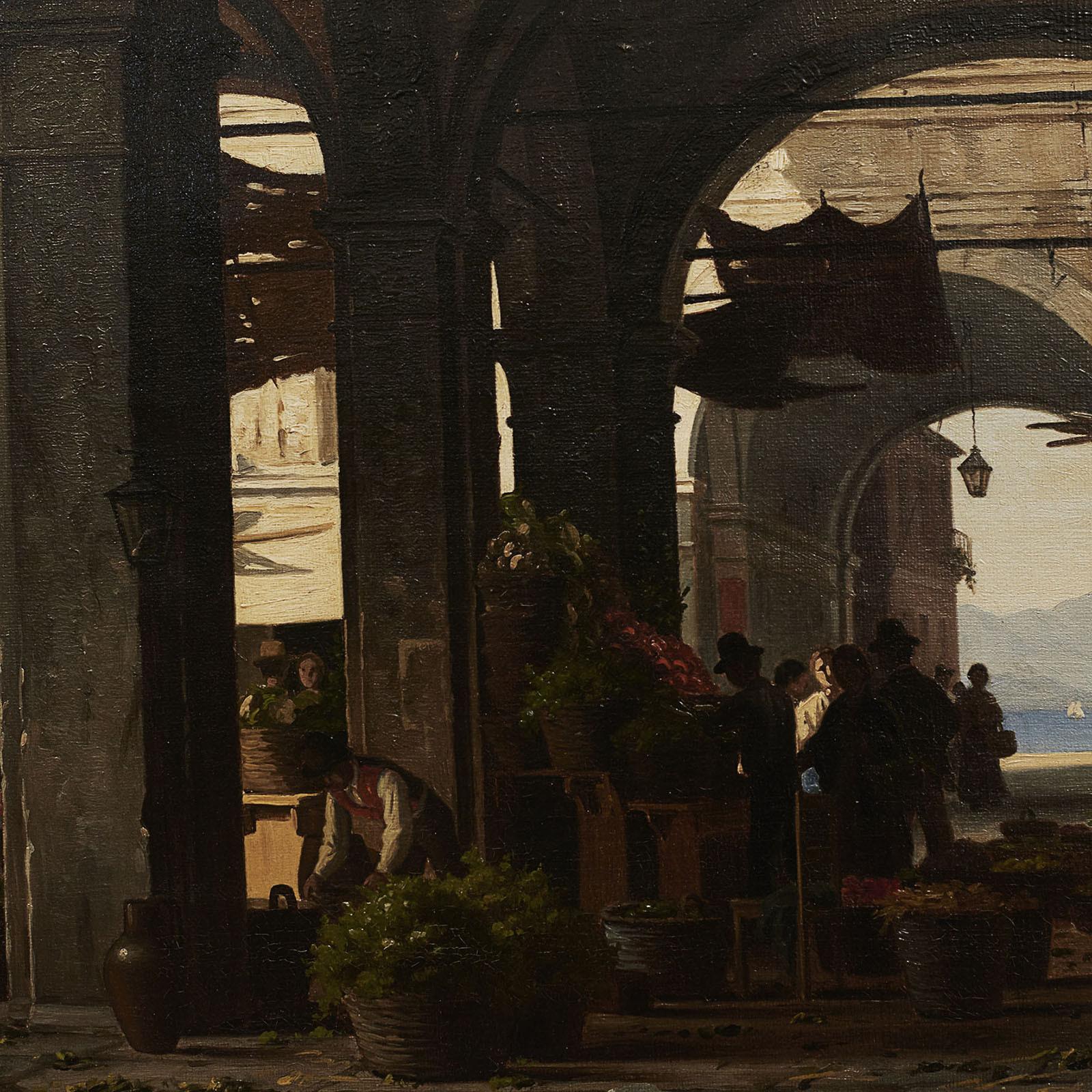 Gemälde Johan Peter Kornbeck, „Der Markt am Garda-See, Italien (Dänisch) im Angebot