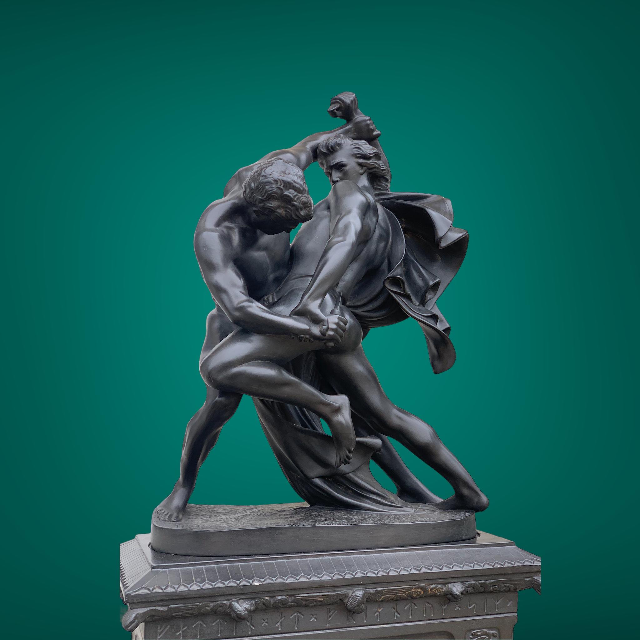 Wrestlers du couteau, d'après  La statue de J. P.  Molin, Stockholm 1867 - Académique Sculpture par Johan Peter Molin