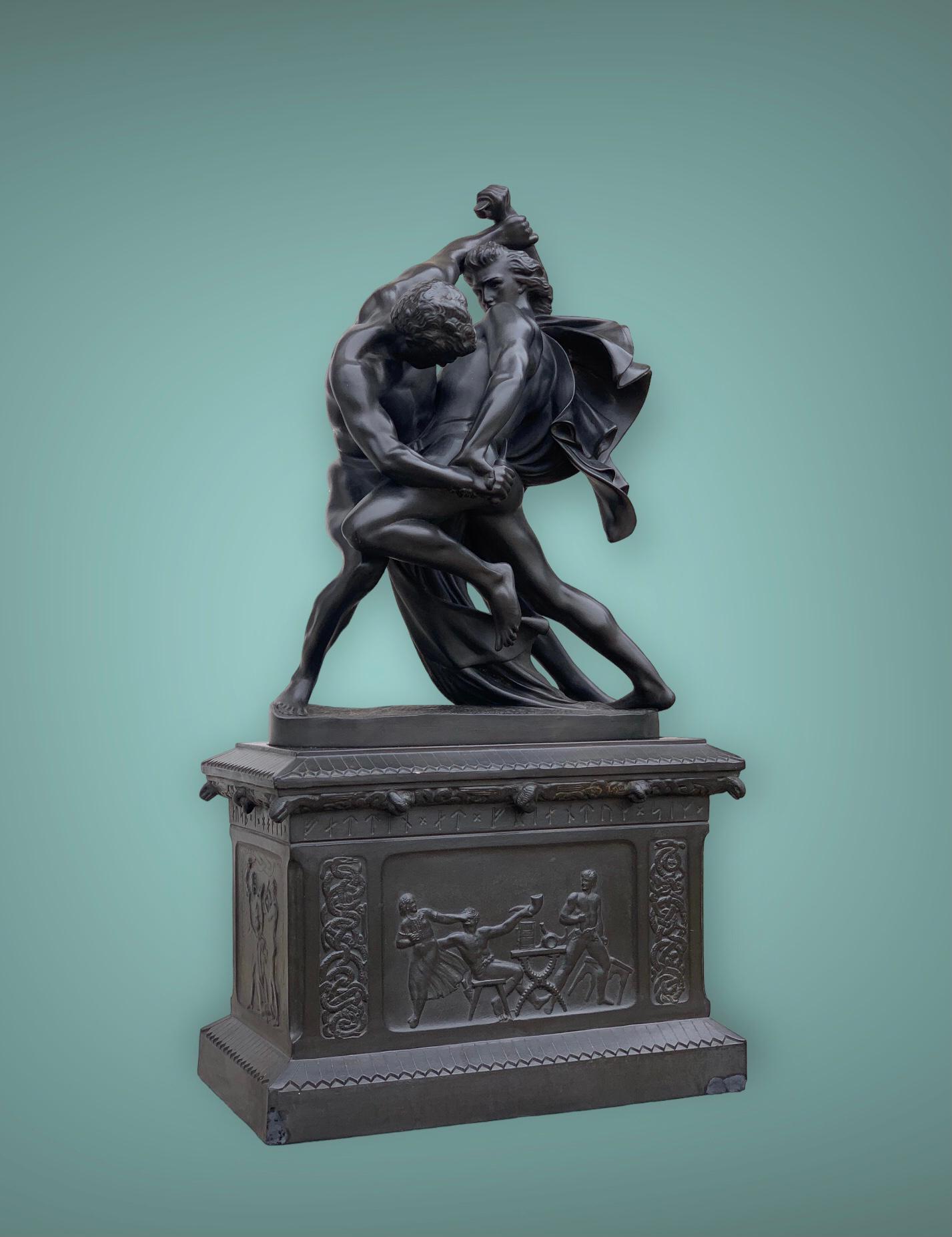 Figurative Sculpture Johan Peter Molin - Wrestlers du couteau, d'après  La statue de J. P.  Molin, Stockholm 1867