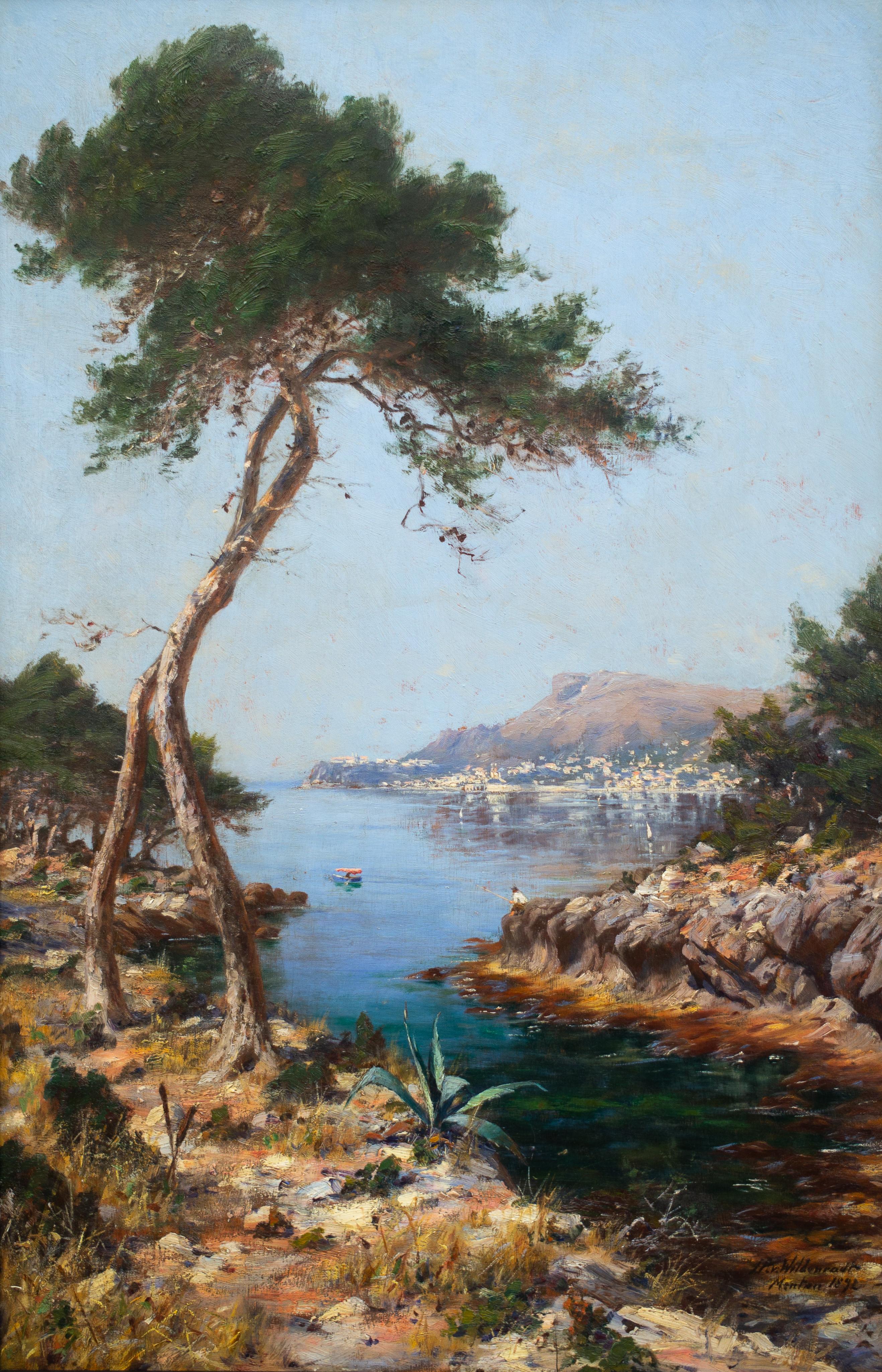 Meerblick von Menton, Côte d'Azur, Frankreich. Johan Peter von Wildenradt im Angebot 1