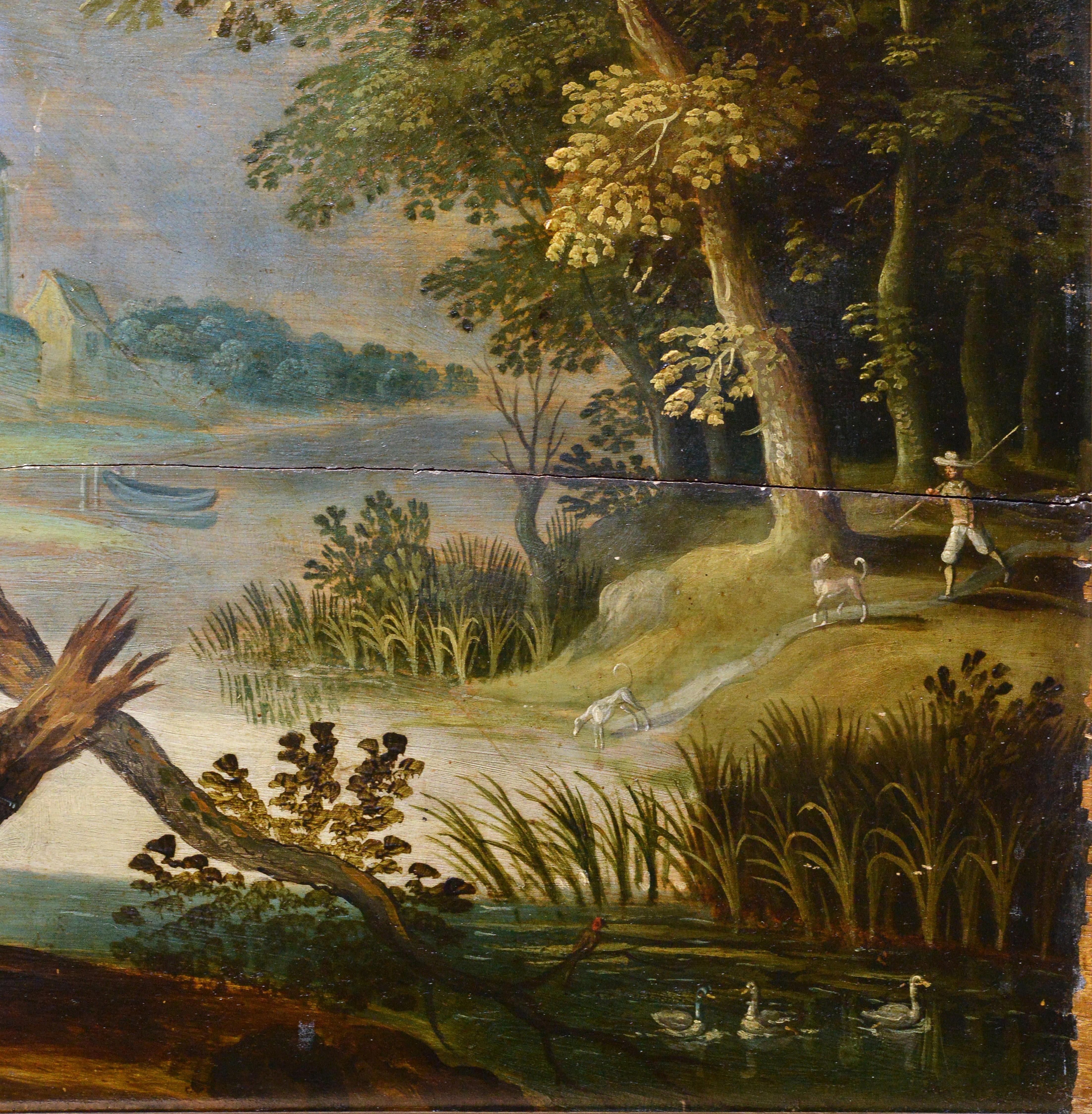 Animal scene Duck hunting with dogs 18th century Swedish Master by Philip Korn - Realist Painting by Johan Philip Korn