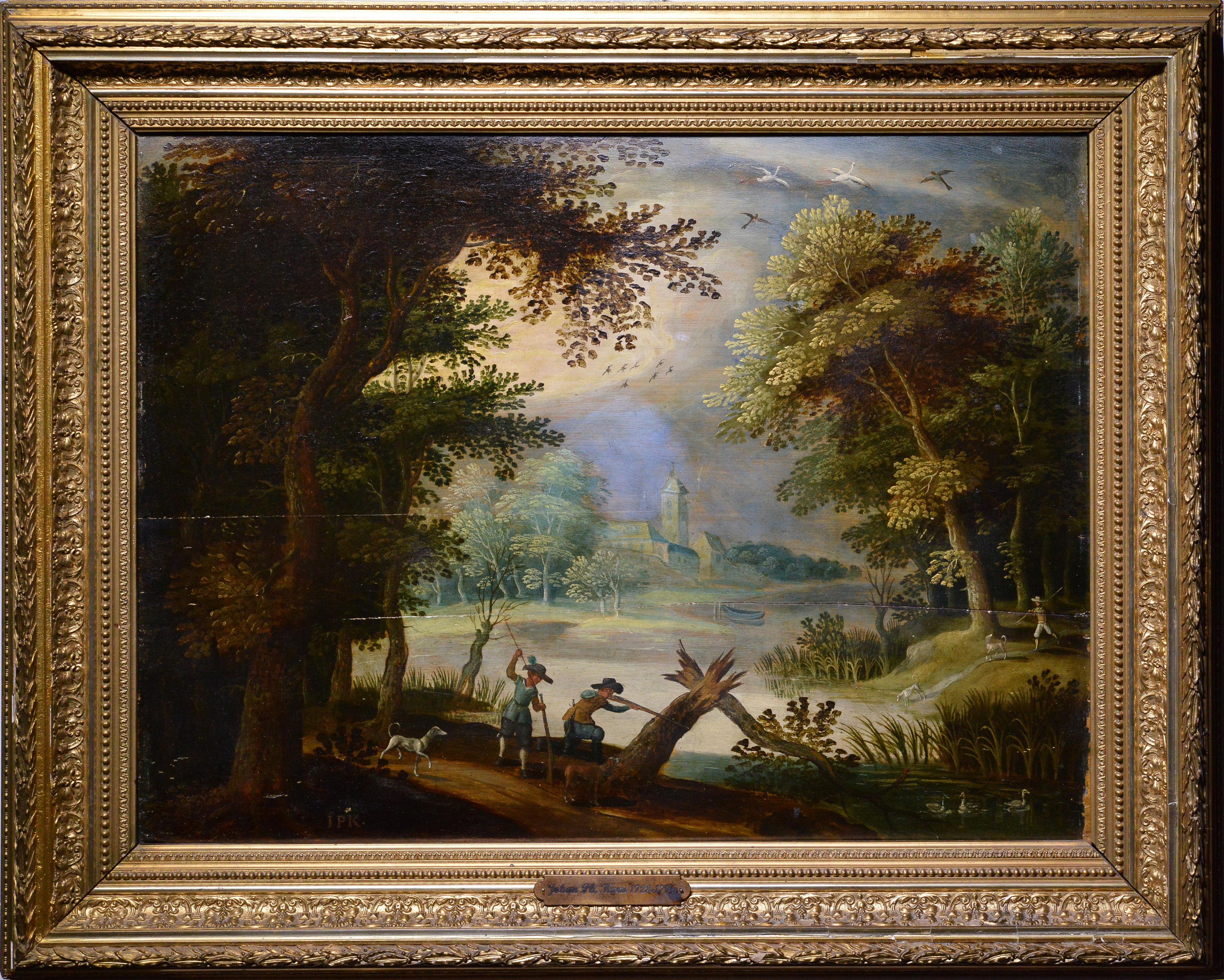 Animal scene Duck hunting with dogs 18th century Swedish Master by Philip Korn