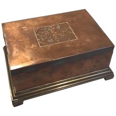 Johan Rohde for Georg Jensen. Cigarbox of Copper and Brass, Wood Linind