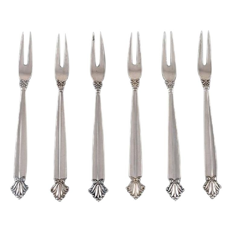 Johan Rohde for Georg Jensen, Six Early Acanthus Cold Meat Forks, 1920s-1930s For Sale