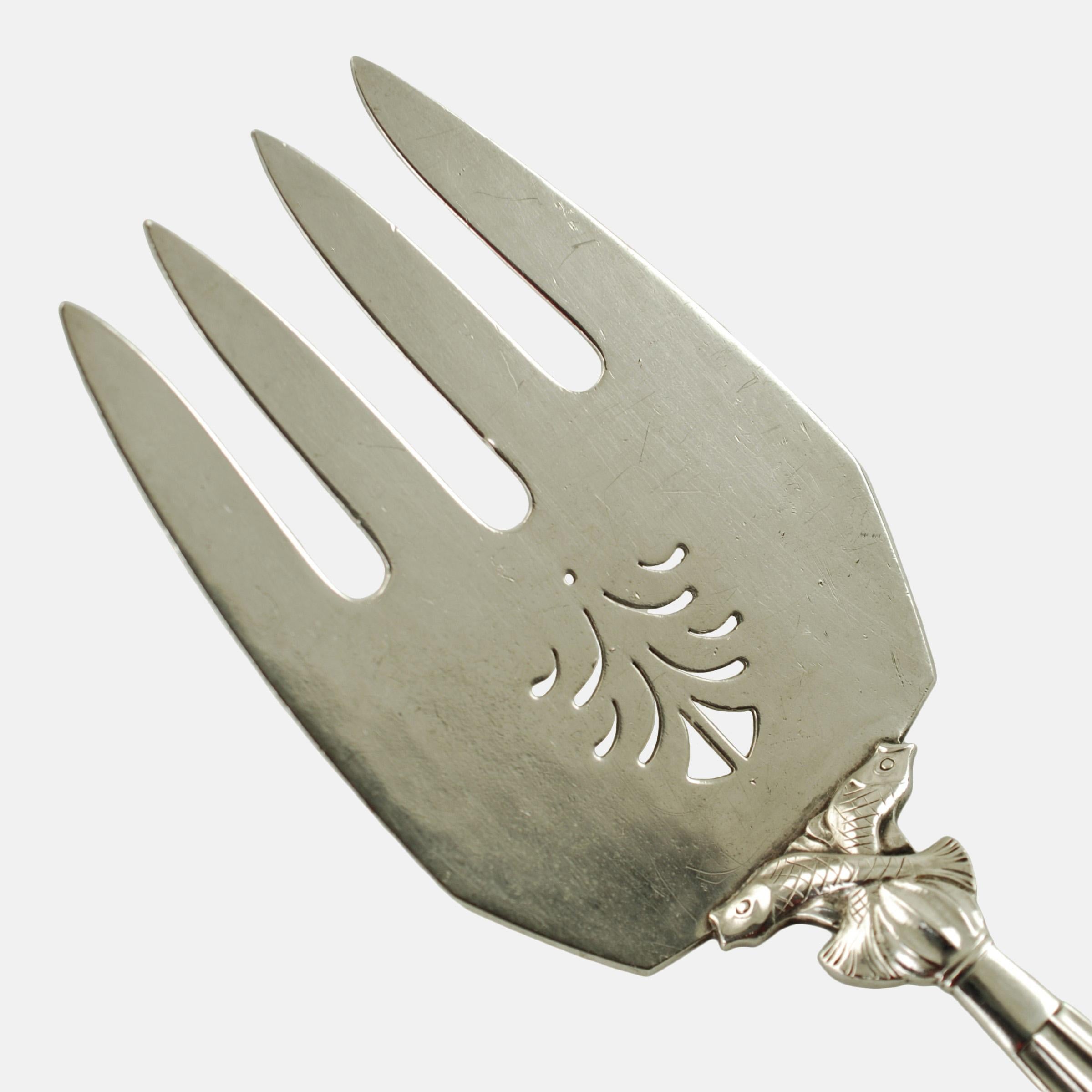 Johan Rohde für Georg Jensen: Fisch-Servierbesteck aus Sterlingsilber mit Eichelmuster (Dänisch) im Angebot