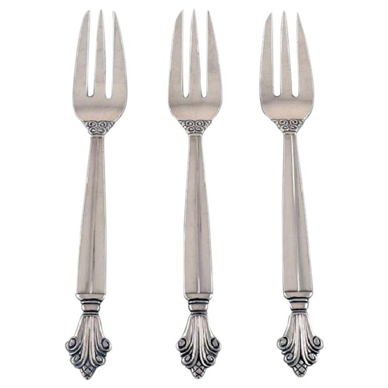 Johan Rohde for Georg Jensen, Three Early Acanthus Pastry Forks, 1917-1930 For Sale