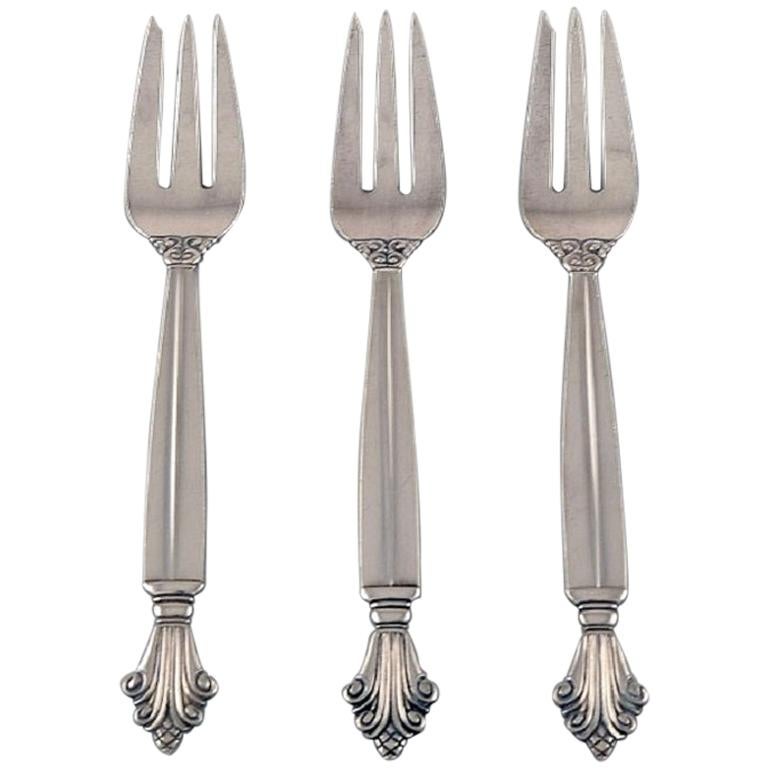 Johan Rohde for Georg Jensen, Three Early Acanthus Pastry Forks