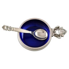 Johan Rohde, Georg Jensen, "Acorn" Salt Cellar, Sterling Silver with Blue Enamel