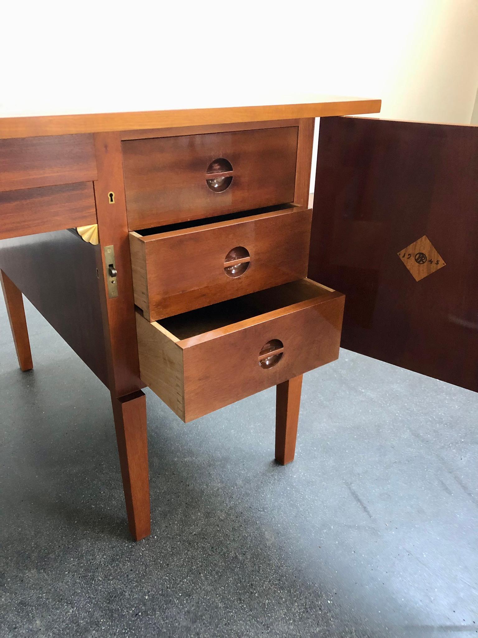 Mid-20th Century Johan Rohde Unique Desk in Mahogany and Brass For Sale