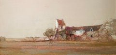 Farm in plain by Johan Taylor - Oil on canvas 30x60 cm