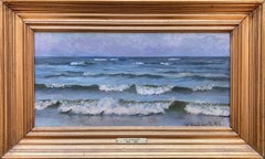 Antique Scandinavian masterpiece of waves crashing on the shore