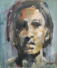 Oil on Canvas Expressive Blue Portrait 