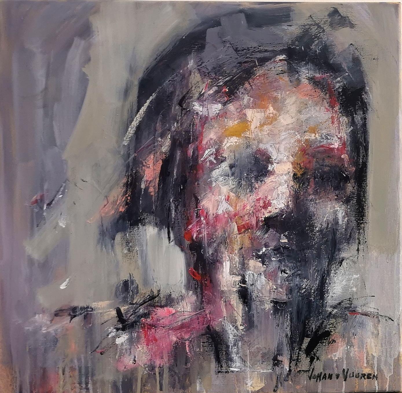 Johan van Vuuren Abstract Painting - Oil on Canvas Expressive Grey Portrait 2