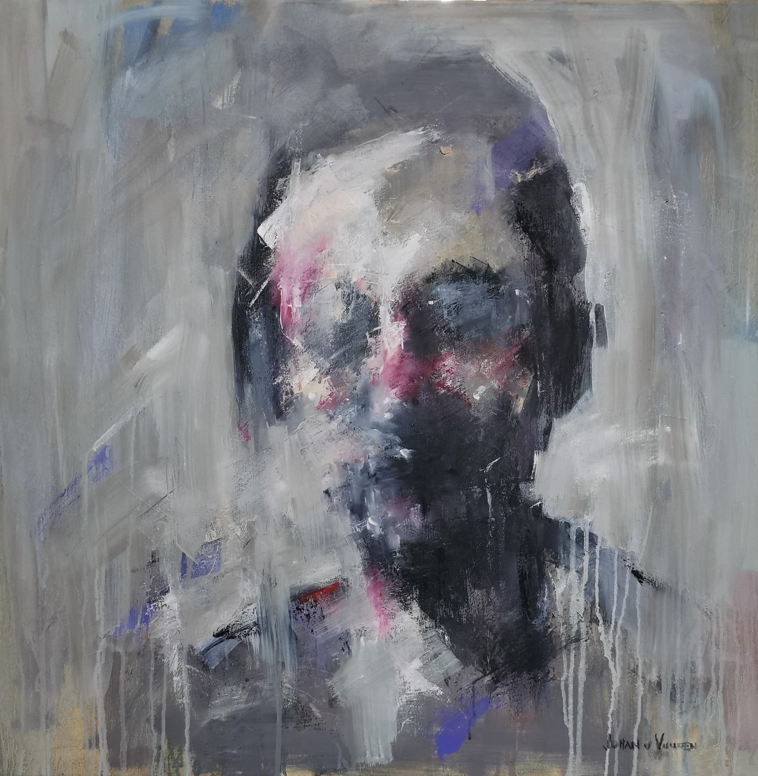 Johan van Vuuren Portrait Painting - Oil on Canvas Expressive Grey Portrait