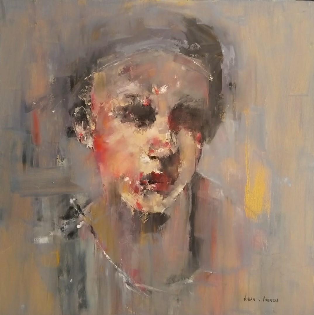 Portrait expressionniste abstrait à l'huile sur panneau « Fait »