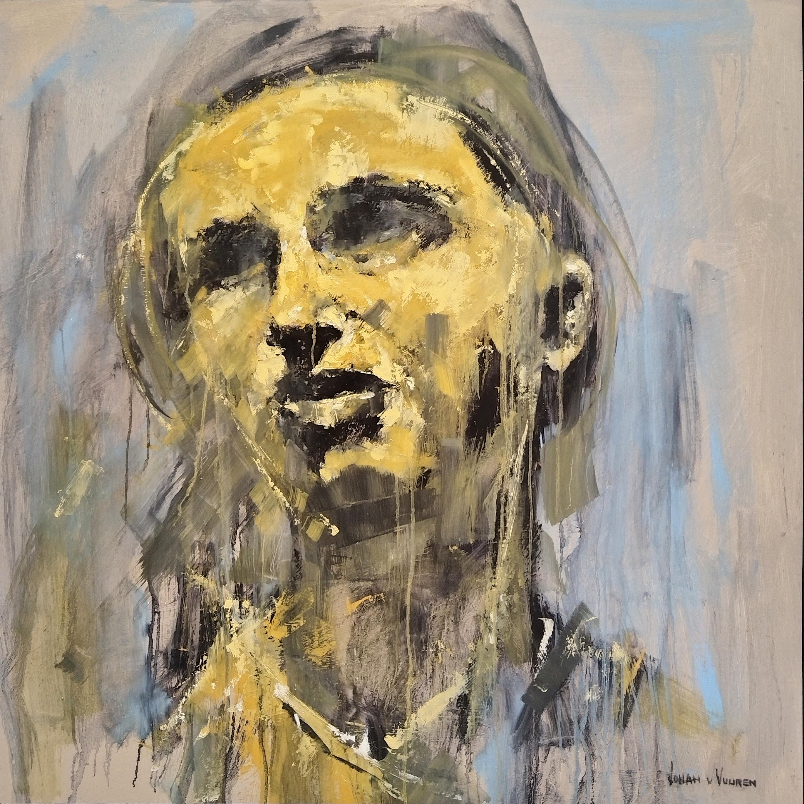 Portrait expressionniste abstrait « Looking Up », huile sur panneau