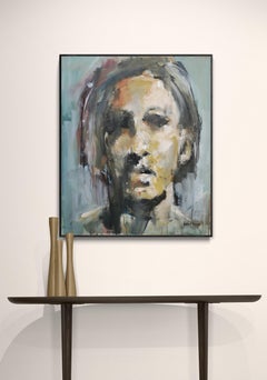 Oil on Canvas Expressive Blue Portrait