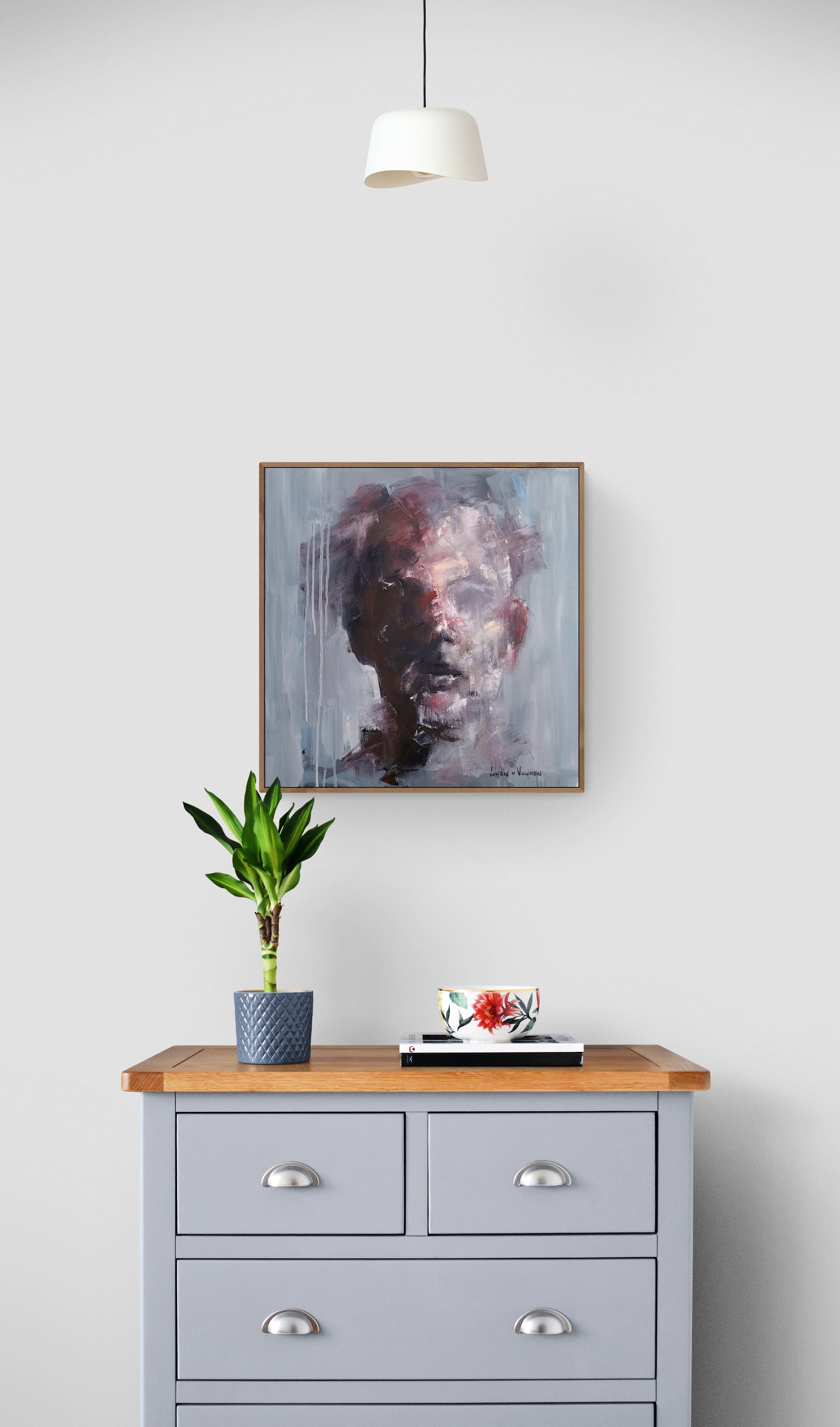 Oil on Canvas Expressive Grey Portrait 3 - Painting by Johan van Vuuren