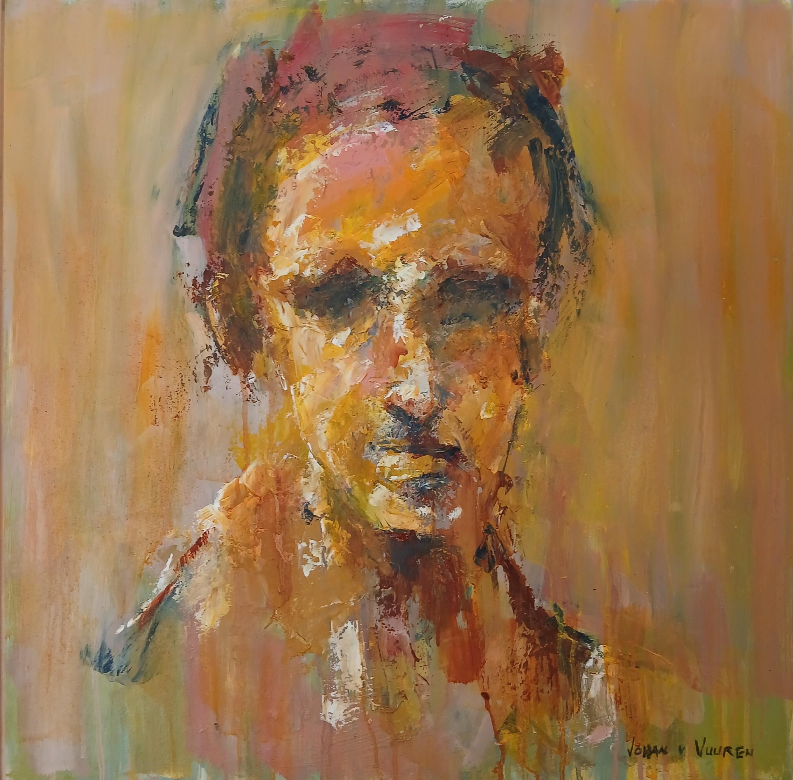 Gelb und Orange Öl auf Karton Abstraktes ausdrucksstarkes Portraitgemälde "Ohne Titel"