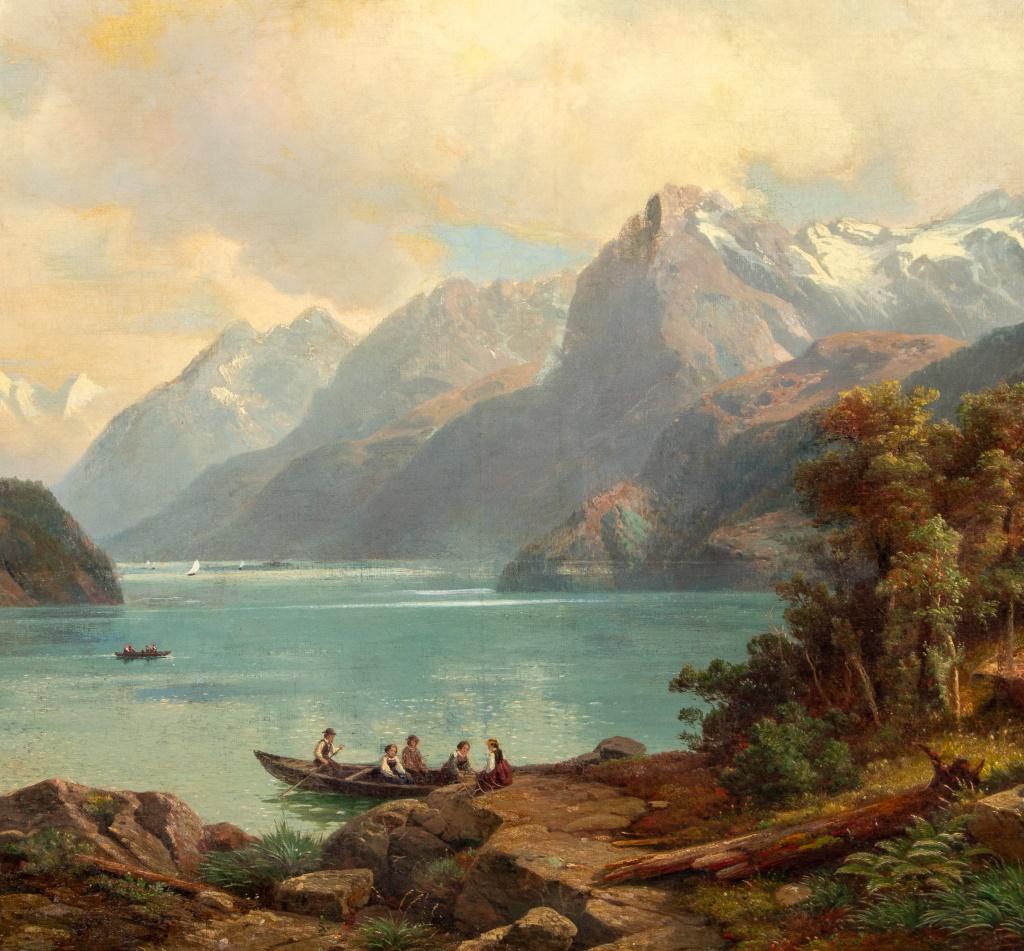Johann Wilhelm Lindlar, Alpine Lake, Öl auf Leinwand (Realismus), Painting, von Johan Wilhelm Lindlar