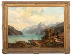Johann Wilhelm Lindlar Lac alpin Huile sur toile