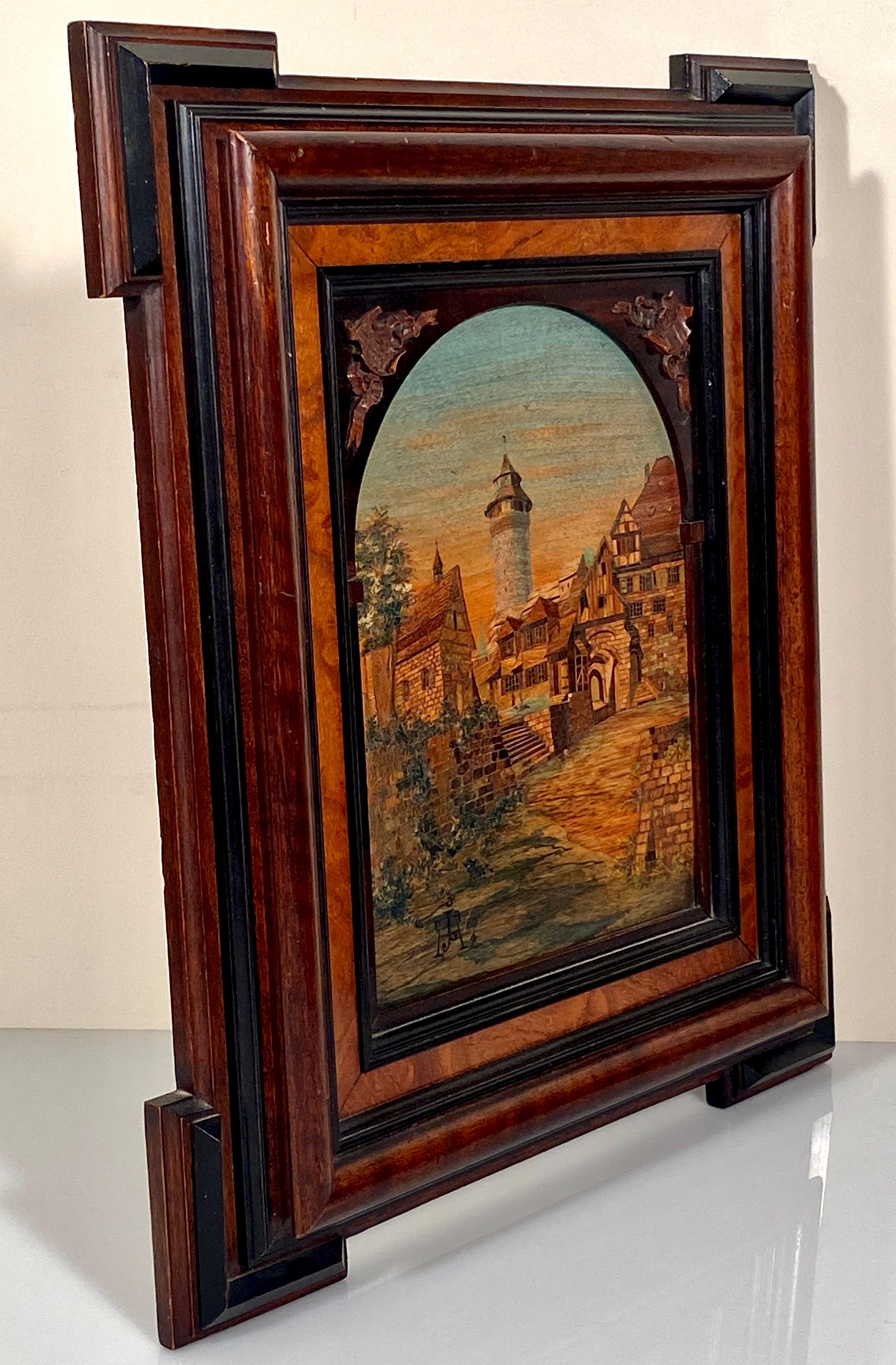 Handmade Wooden Mosaic by Johann Adelhard

Wood mosaic picture of a tower with castle court yard in Bavaria by Johann Adelhard ( of Nuremberg ) in it's original walnut and ebonised frame.

Monogrammed signature and documentation label.
