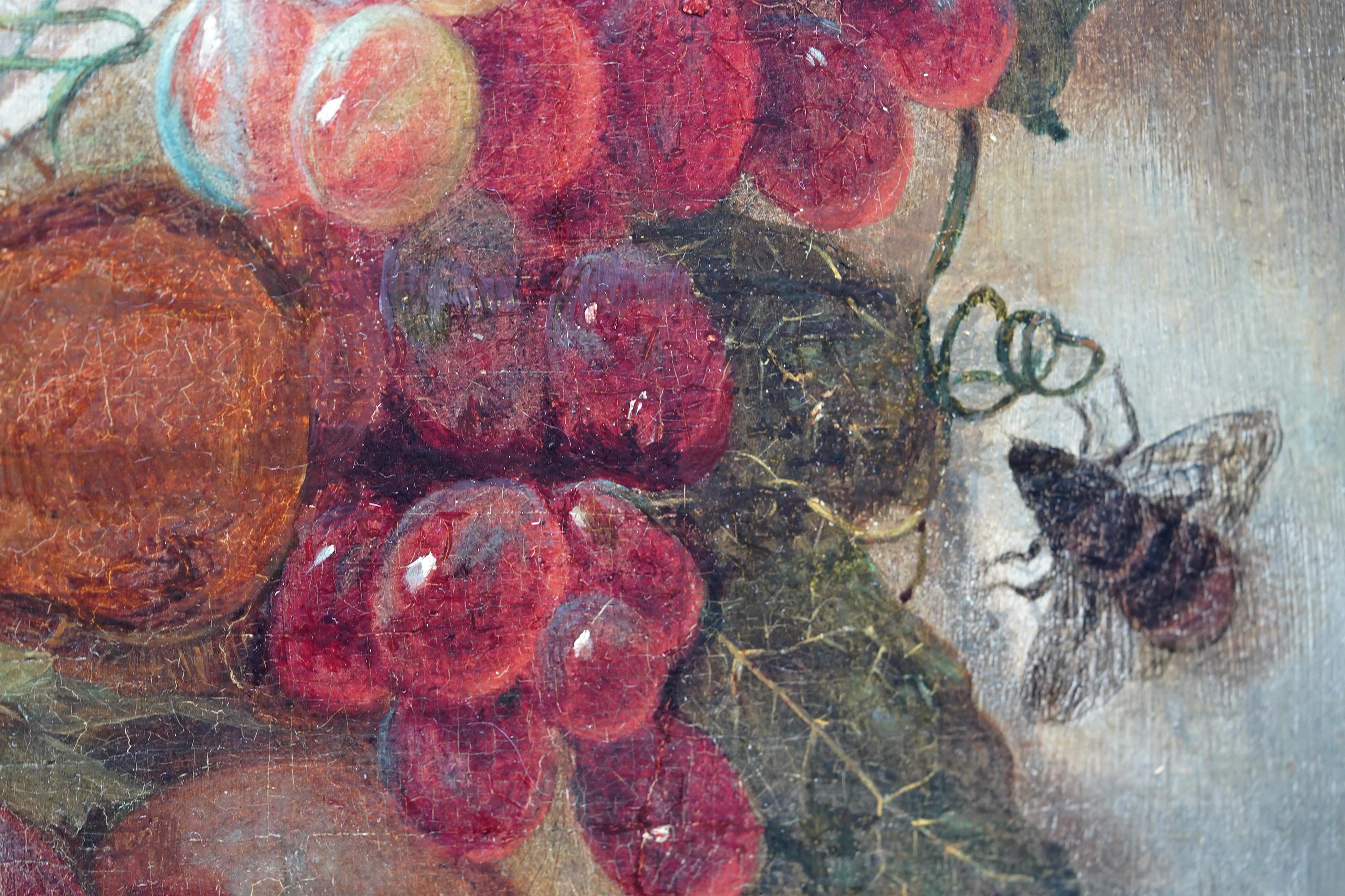 Guirnalda de frutas y flores redonda Calcografía de Putti -  Óleo floral del Viejo Maestro en venta 5