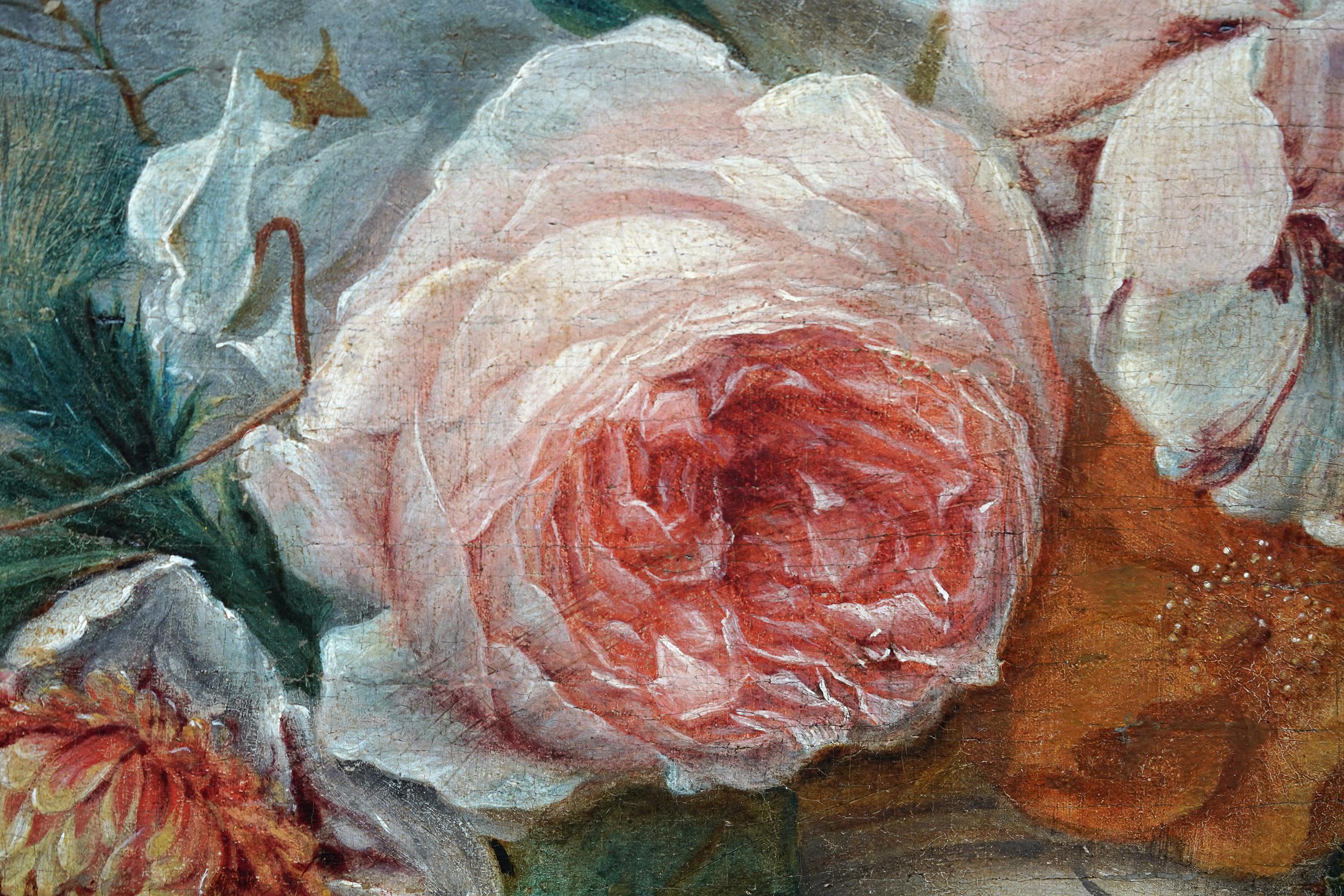 Guirnalda de frutas y flores redonda Calcografía de Putti -  Óleo floral del Viejo Maestro en venta 7